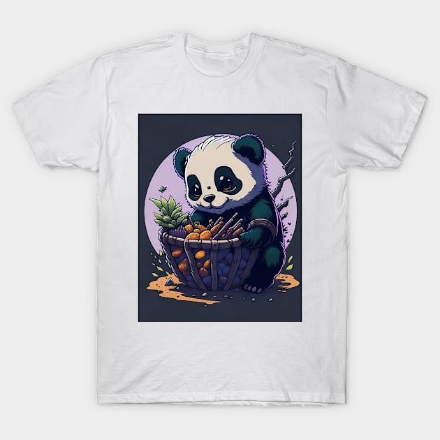 Baby Panda with Fruit Basket T-Shirt by Fanbros_art